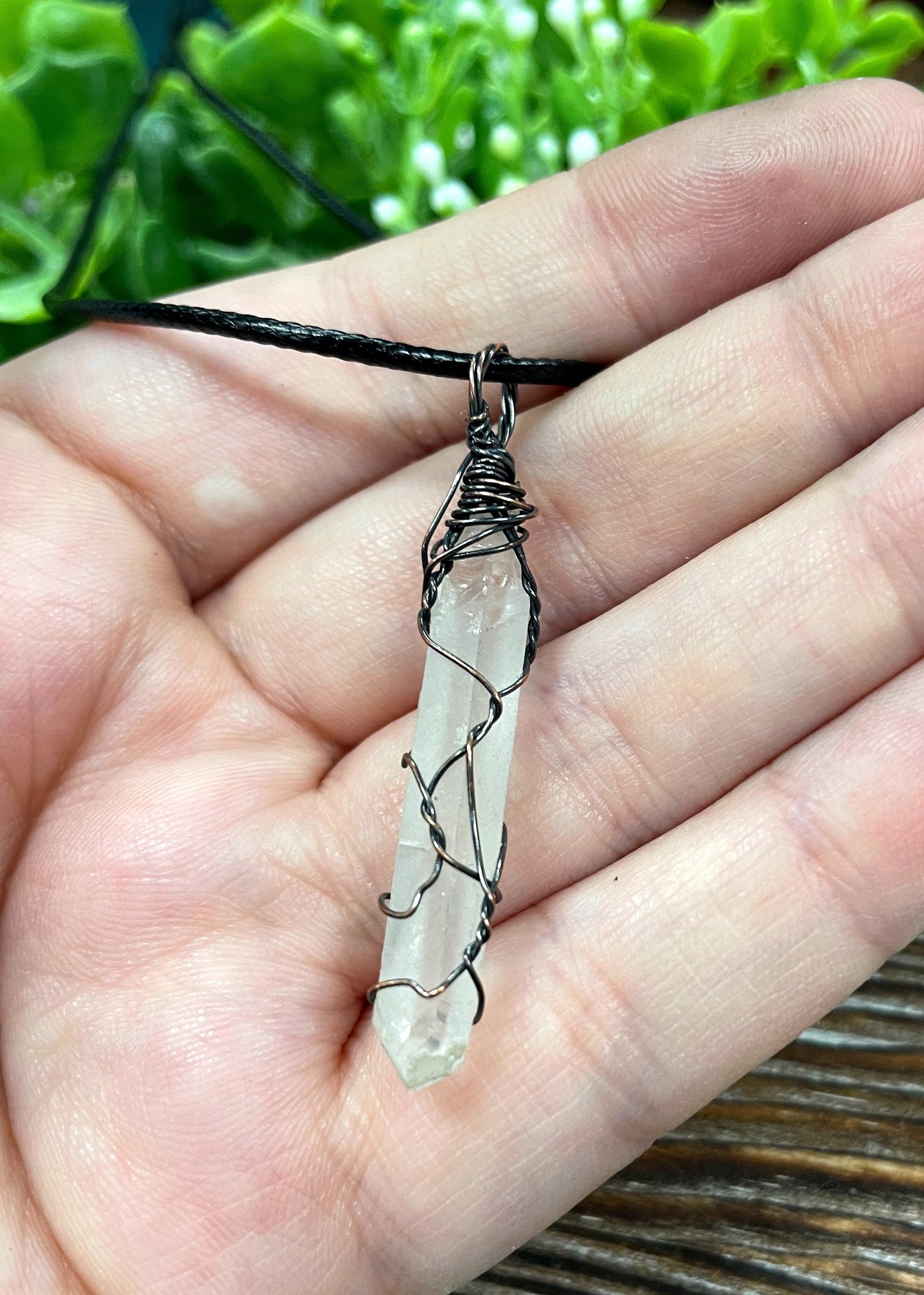 Wire Wrapped Clear Quartz Crystal Pendant | Handmade Copper Wire Jewelry | 21" Cord | Healing Crystal