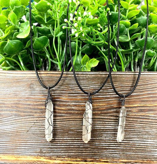Wire Wrapped Clear Quartz Crystal Pendant | Handmade Copper Wire Jewelry | 21" Cord | Healing Crystal