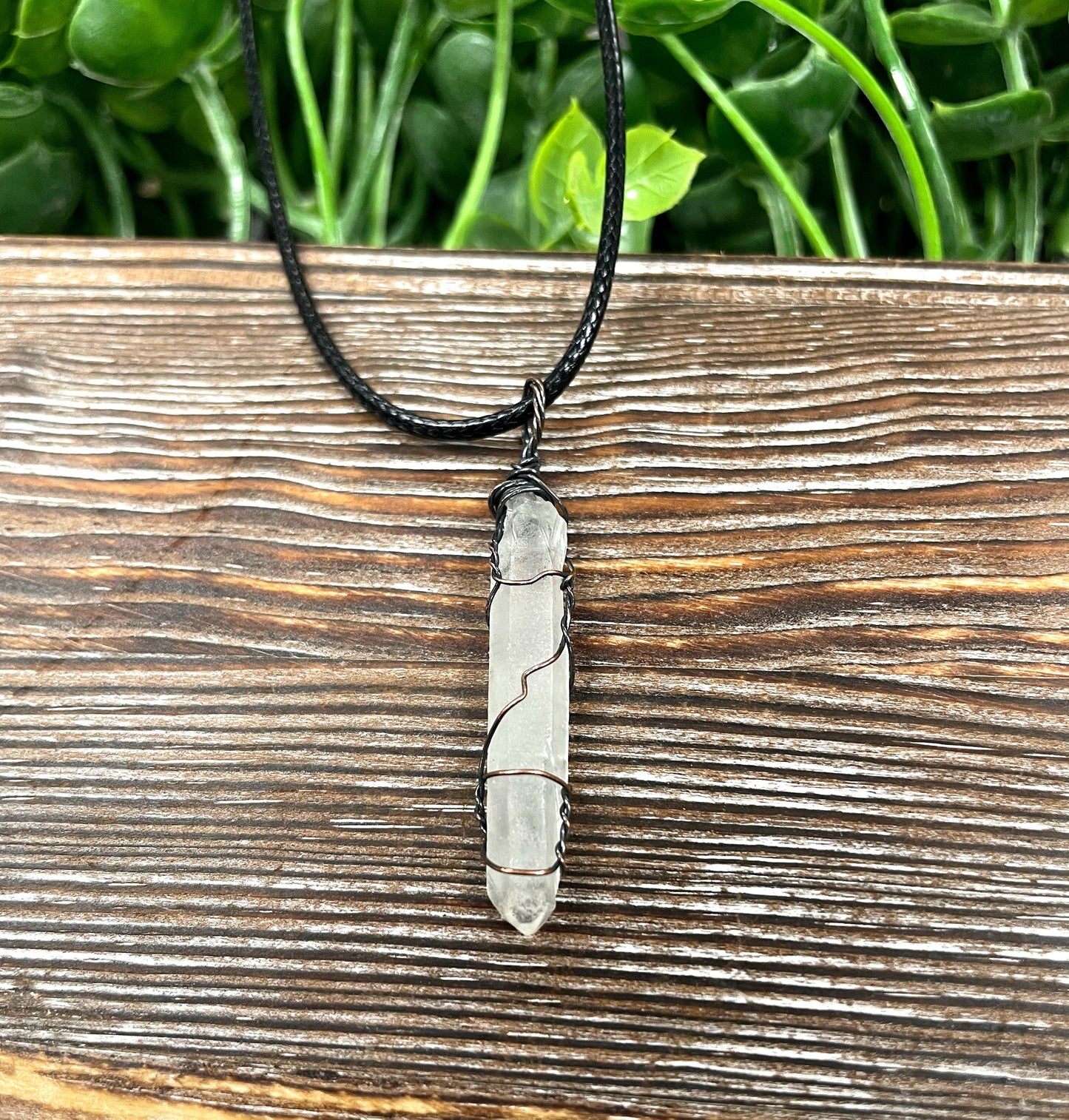 Wire Wrapped Clear Quartz Crystal Pendant | Handmade Copper Wire Jewelry | 21" Cord | Healing Crystal