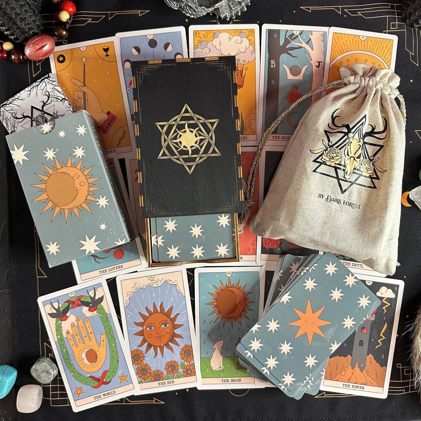 Moon Magic Tarot Deck | 78 Eco-Linen Cards | Guidebook | Cloth Bag | Complete Gift Set | Beginner