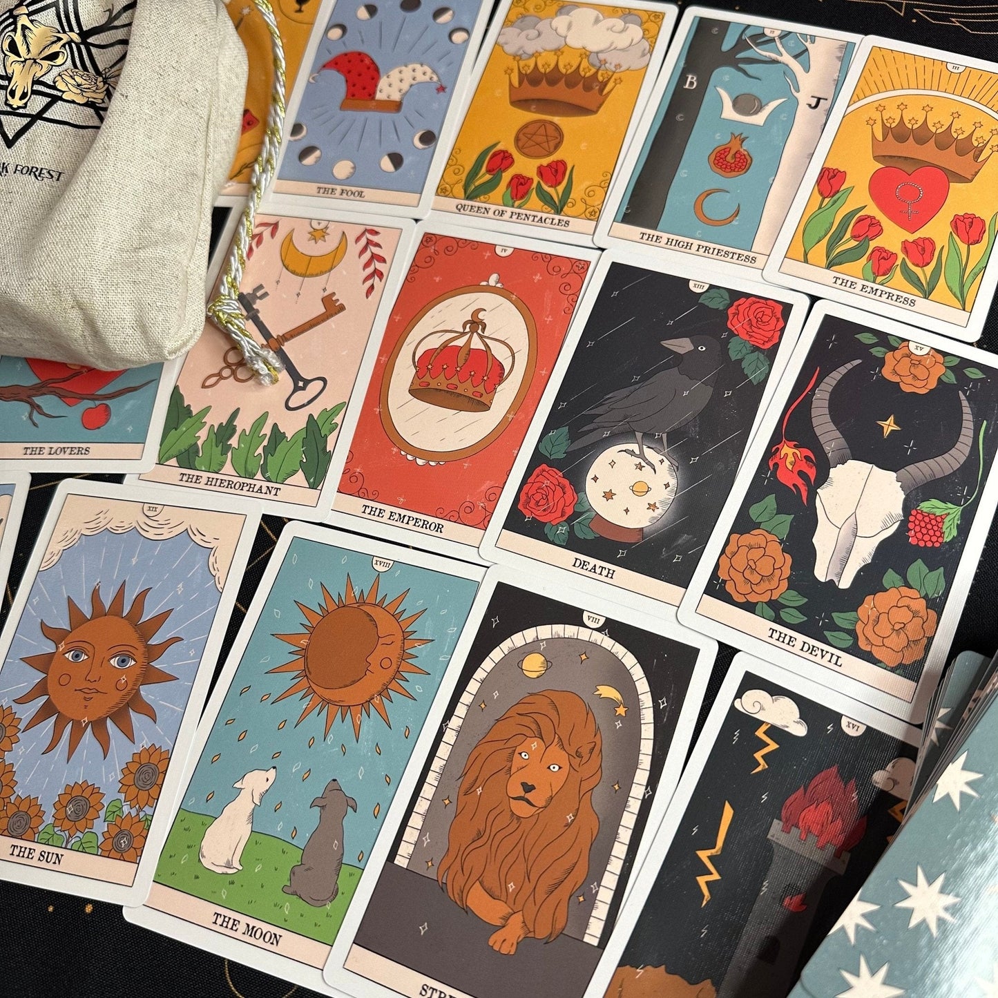 Moon Magic Tarot Deck | 78 Eco-Linen Cards | Guidebook | Cloth Bag | Complete Gift Set | Beginner
