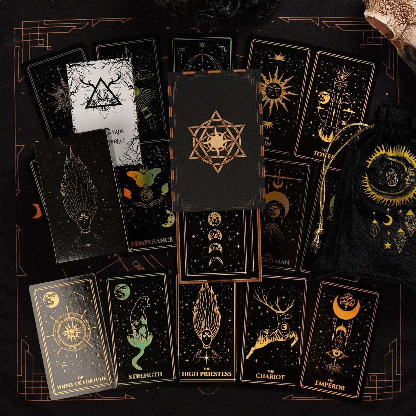 Moonlight Tarot Deck | Gold Rainbow Foil Cards | 78 Card Set with Guidebook | Witchy Gift Set