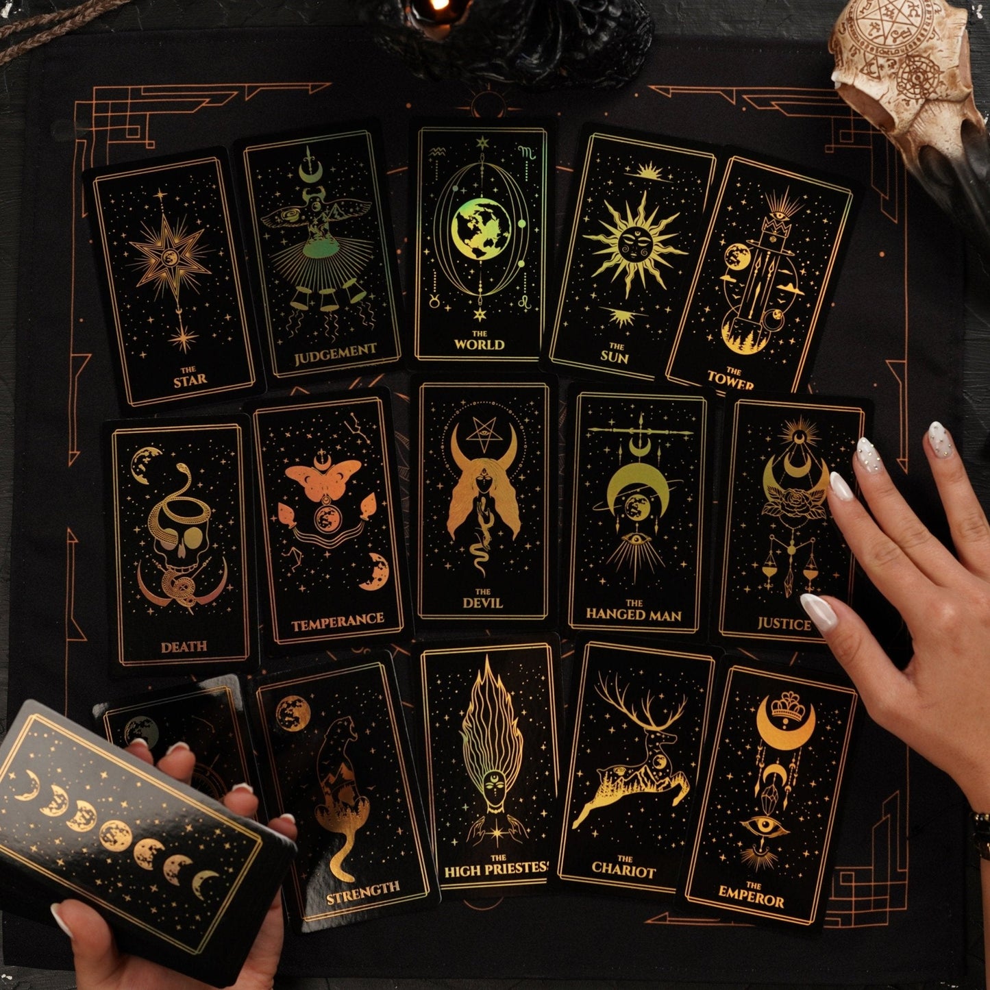Moonlight Tarot Deck | Gold Rainbow Foil Cards | 78 Card Set with Guidebook | Witchy Gift Set