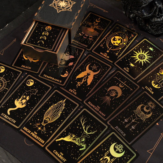 Moonlight Tarot Deck | Gold Rainbow Foil Cards | 78 Card Set with Guidebook | Witchy Gift Set