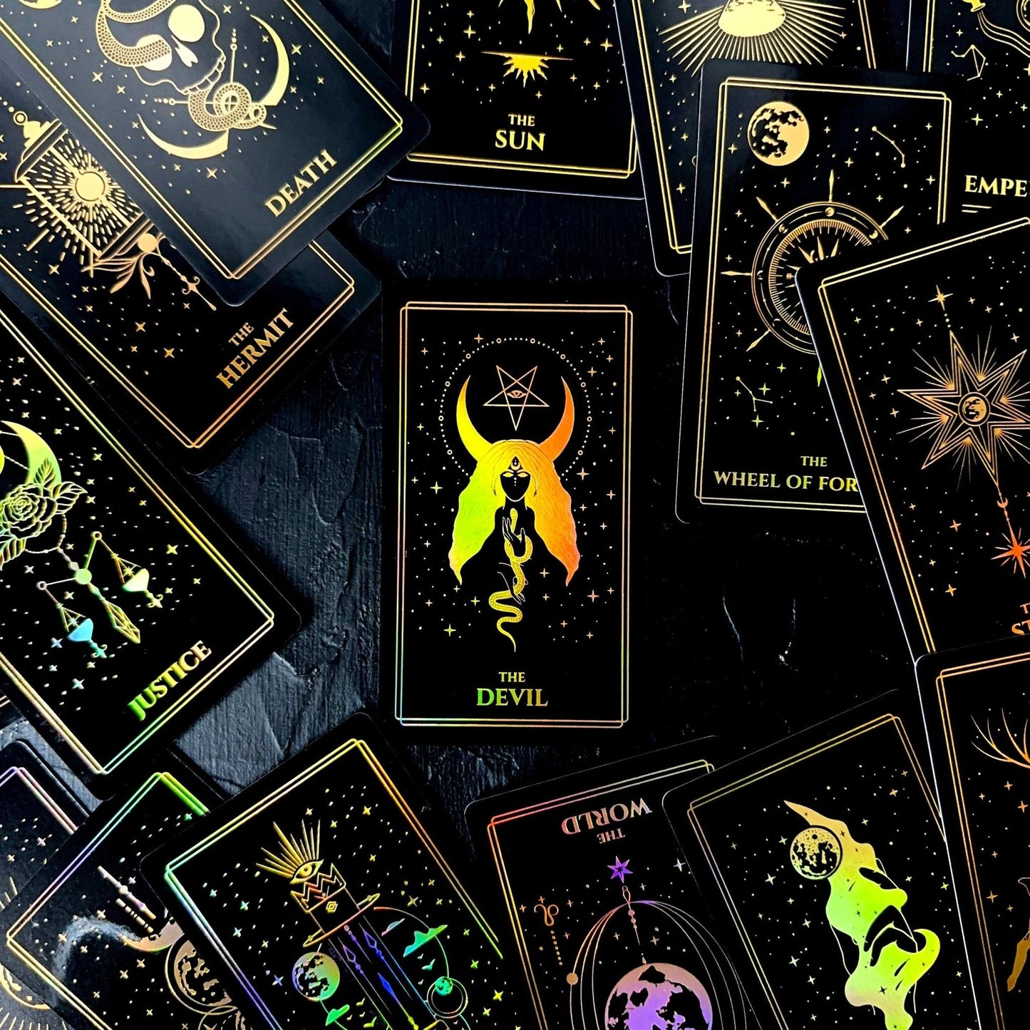 Moonlight Tarot Deck | Gold Rainbow Foil Cards | 78 Card Set with Guidebook | Witchy Gift Set