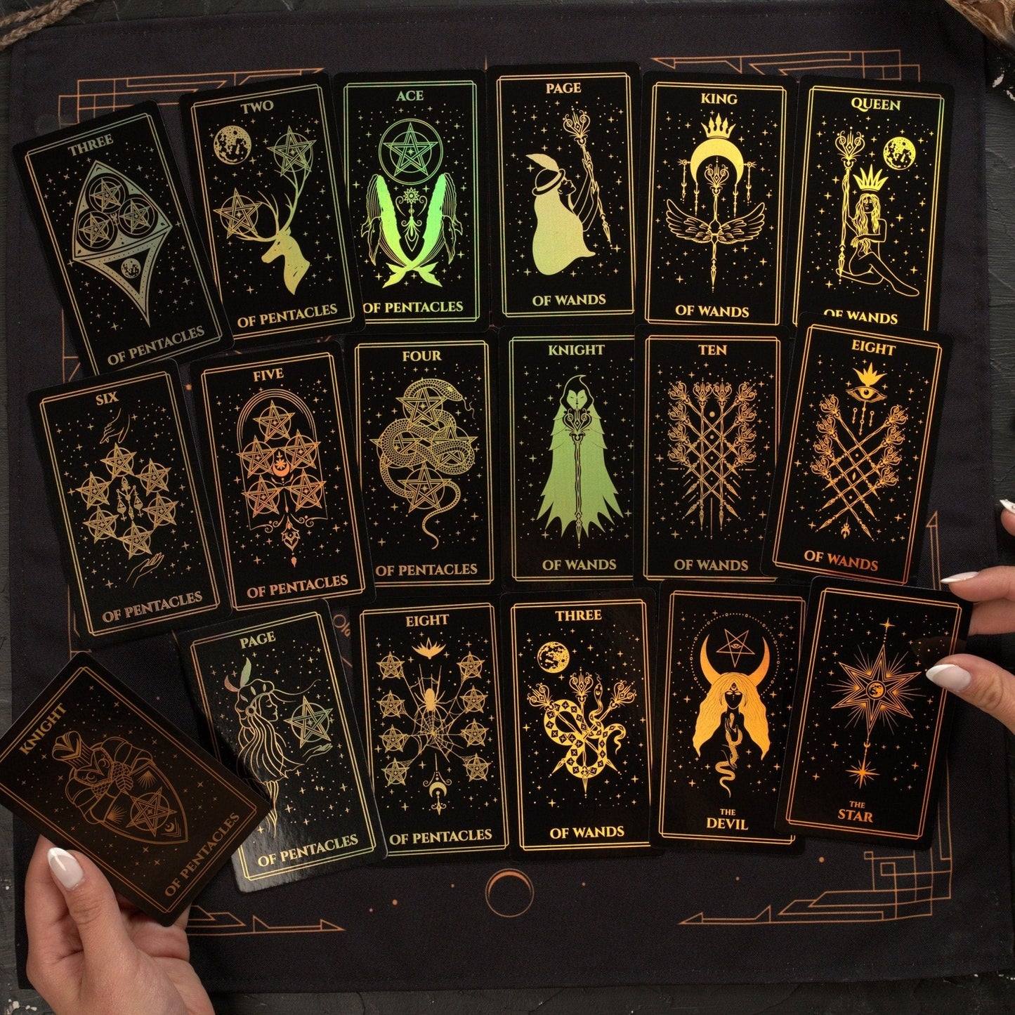 Moonlight Tarot Deck | Gold Rainbow Foil Cards | 78 Card Set with Guidebook | Witchy Gift Set