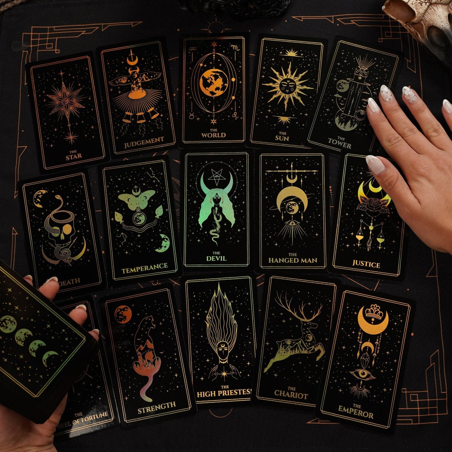Moonlight Tarot Deck | Gold Rainbow Foil Cards | 78 Card Set with Guidebook | Witchy Gift Set
