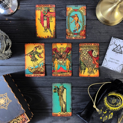 Rider Waite Borderless Vintage Tarot Deck | Eco Linen 78 Card Set | Gift Set with Guidebook | Classic Tarot