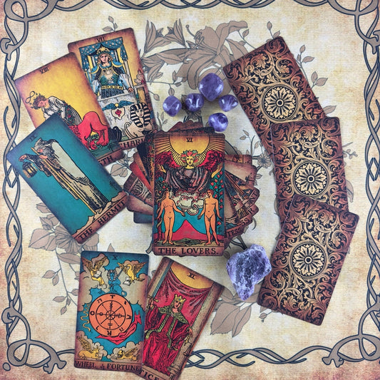 Rider Waite Borderless Vintage Tarot Deck | Eco Linen 78 Card Set | Gift Set with Guidebook | Classic Tarot