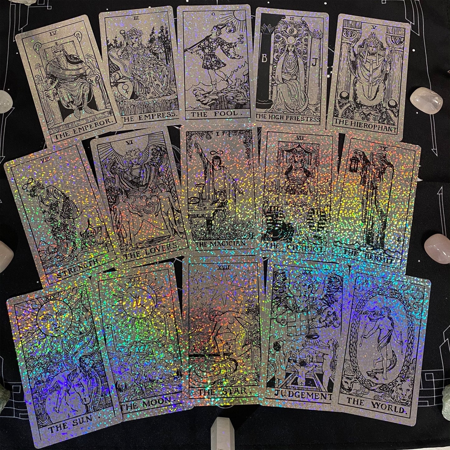 Rider Waite Holographic Crystal Foil Tarot Deck | 78 Cards | Anti-Scratch | Guidebook | Witchy Gift Set