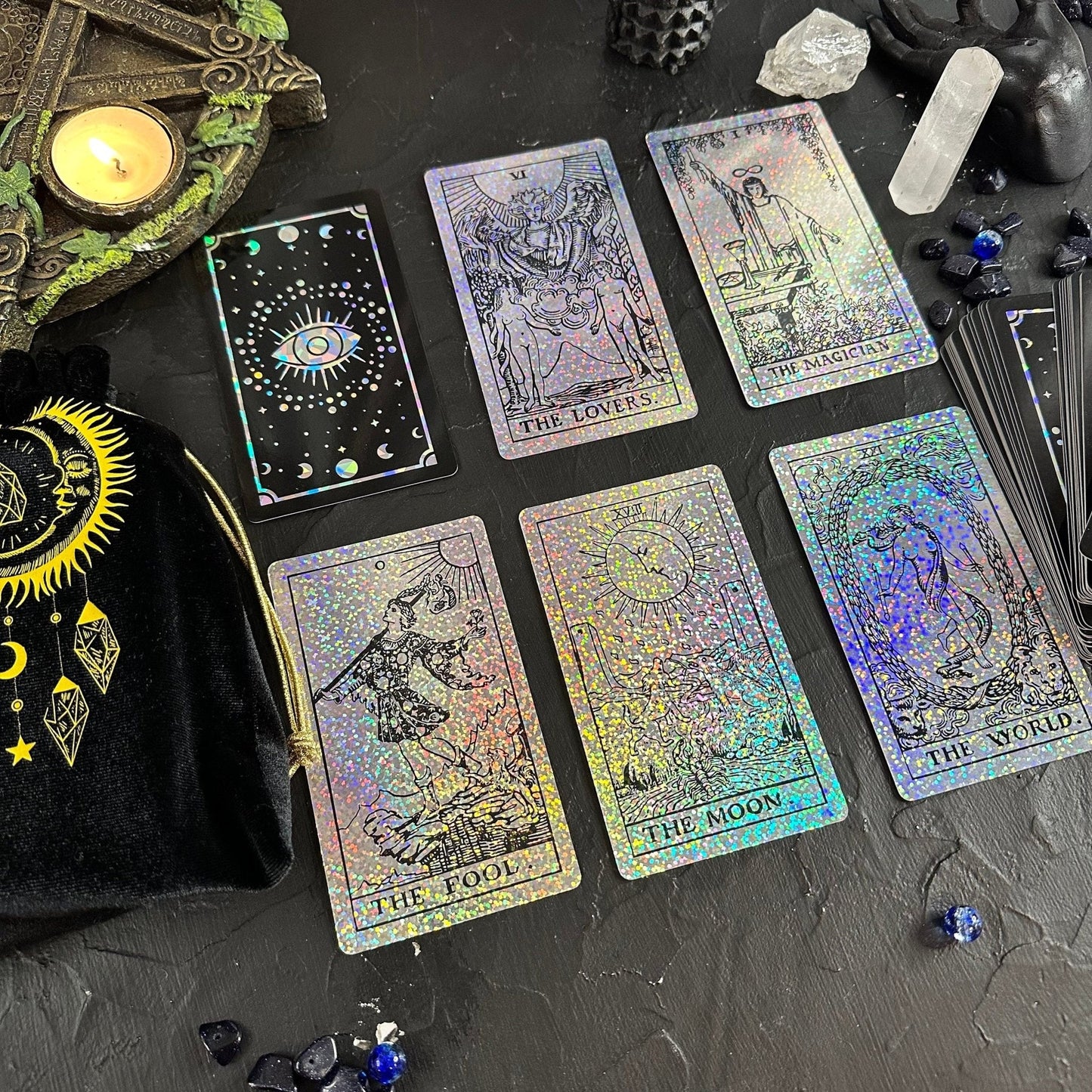 Rider Waite Holographic Crystal Foil Tarot Deck | 78 Cards | Anti-Scratch | Guidebook | Witchy Gift Set
