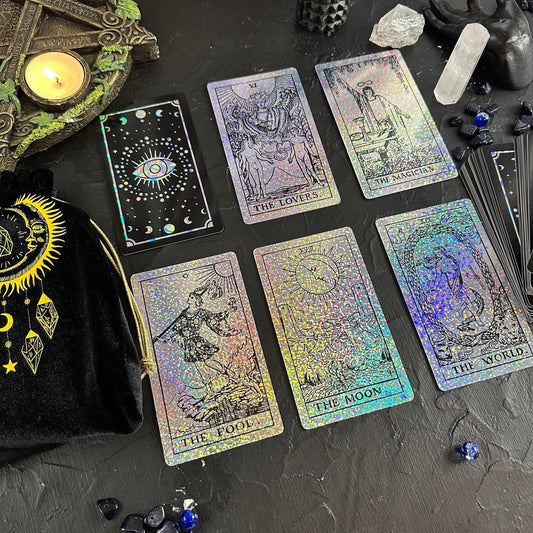 Rider Waite Holographic Crystal Foil Tarot Deck | 78 Cards | Anti-Scratch | Guidebook | Witchy Gift Set