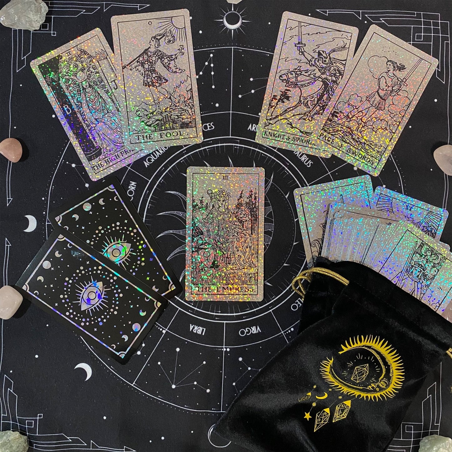 Rider Waite Holographic Crystal Foil Tarot Deck | 78 Cards | Anti-Scratch | Guidebook | Witchy Gift Set
