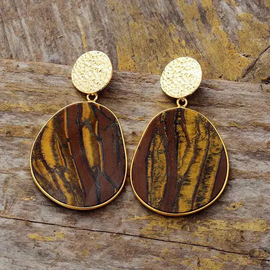 Tiger Eye Dangle Earrings | Handcrafted Bohemian Jewelry | Natural Stone | Healing Properties | Women's