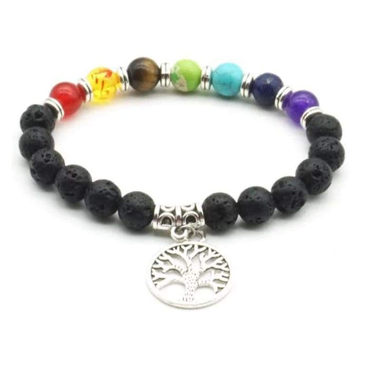 Tree of Life 7 Chakra Healing Balance Essential Oil Large Medallion | Lava Stone Bracelet | Aromatherapy