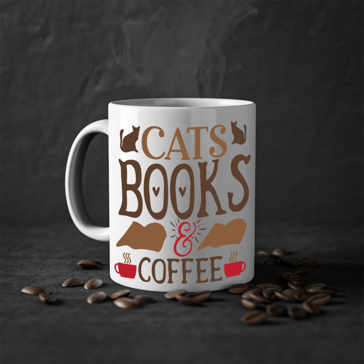 Cats Books Coffee Style Mug | 11oz & 15oz | Ceramic Coffee Cup | Cat Lovers | Book Enthusiasts